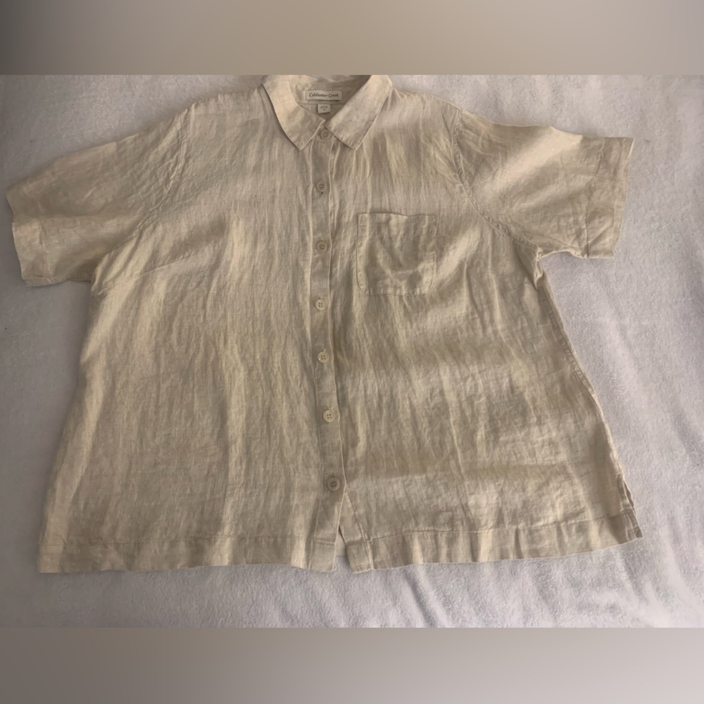 Coldwater Creek 100% Linen Camp Button Up Plus Shirt 1X - Picture 9 of 14